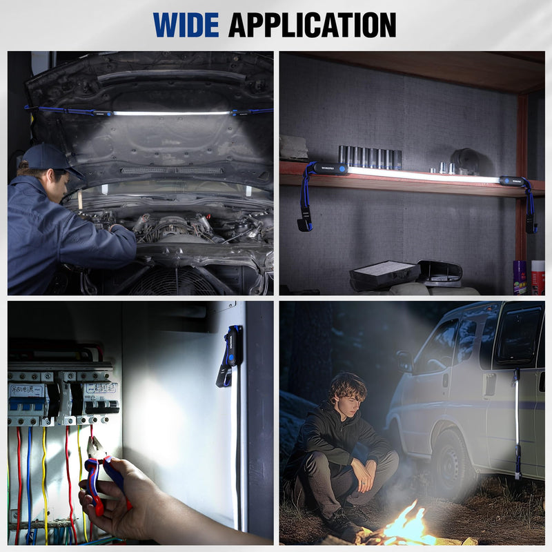 [Australia - AusPower] - WORKPRO Rechargeable Underhood Work Light, 25inch Long Foldable LED Work Light Bar, 3 Lighting Modes with Adjustable Straps and Hooks, Magnetic Light for Car Repairing/Garage/Workshop/Emergency 