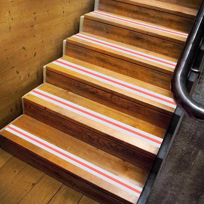 MECCANIXITY Anti Slip Traction Tape with Luminous Strip 4 x 24 Inch Pre-Cut Non Skid Stair Treads Grip Tape for Indoor Stairs Step Outdoor Skateboard, White with Blue, Pack of 15 4 Inch x 24 Inch