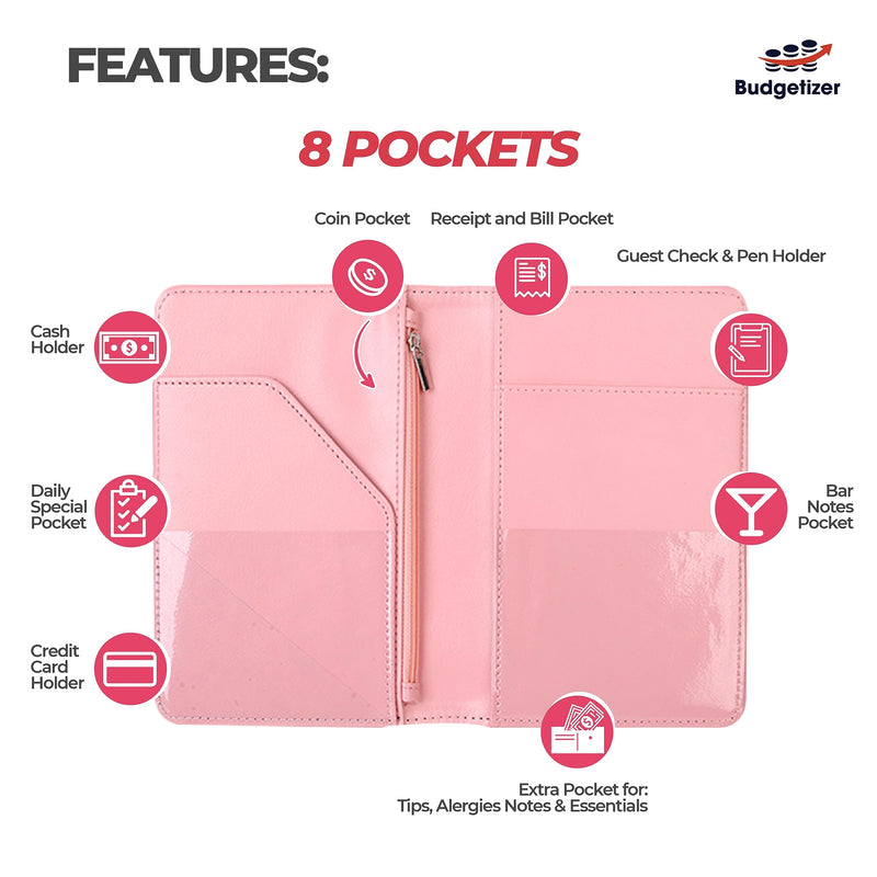 [Australia - AusPower] - Server Book Waitress Wallet Organizer Bundle with Wine Opener- 7 Pocket Waiter Pad (Pink) Pink 