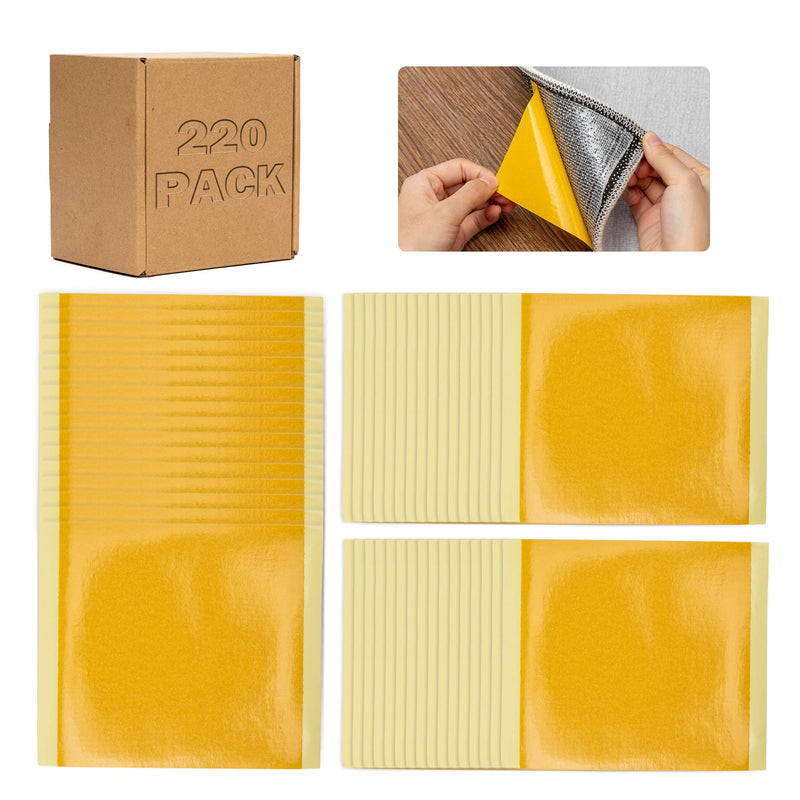 Carpet Tile Tape Double Sided 4" x 4", 220 Pcs, Heavy Duty Anti Slip Rug Grip Tape, No Residue Adhesive Connectors for Hardwood Floors, Area Rugs, Stair Treads Yellow