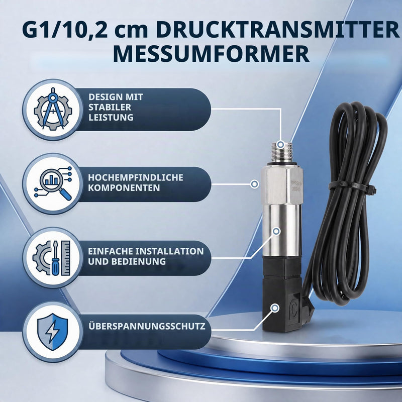 Stainless Steel Pressure Transducer, Pressure Sensor Silicon Pressure Transmitter Sensor Water Flow Sensor 4-20mA Output G1/4 Inch for Water Gas Oil (0-0.2 MPA) 0-0,2 MPA