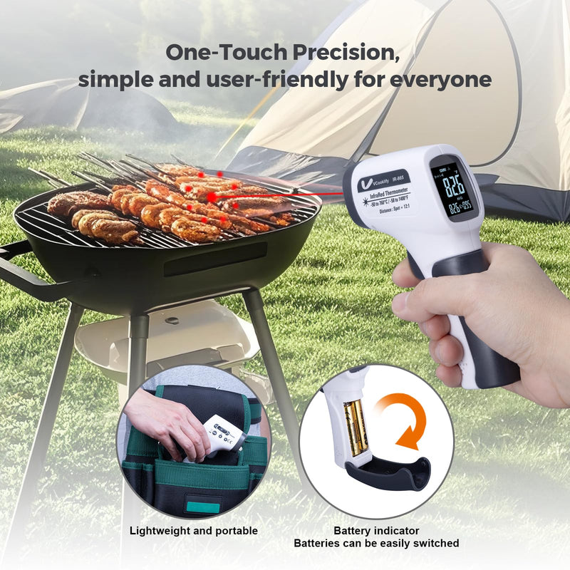[Australia - AusPower] - Temperature Gun for Meat,Automotive Infrared Thermometer Gun with Ring Laser DS12:1,Digital Thermal Gun with Adjustable Emissivity&High/Low Alarm,-58~1400℉IR Temp Gun for Engine,Brakes&HVAC Gray 