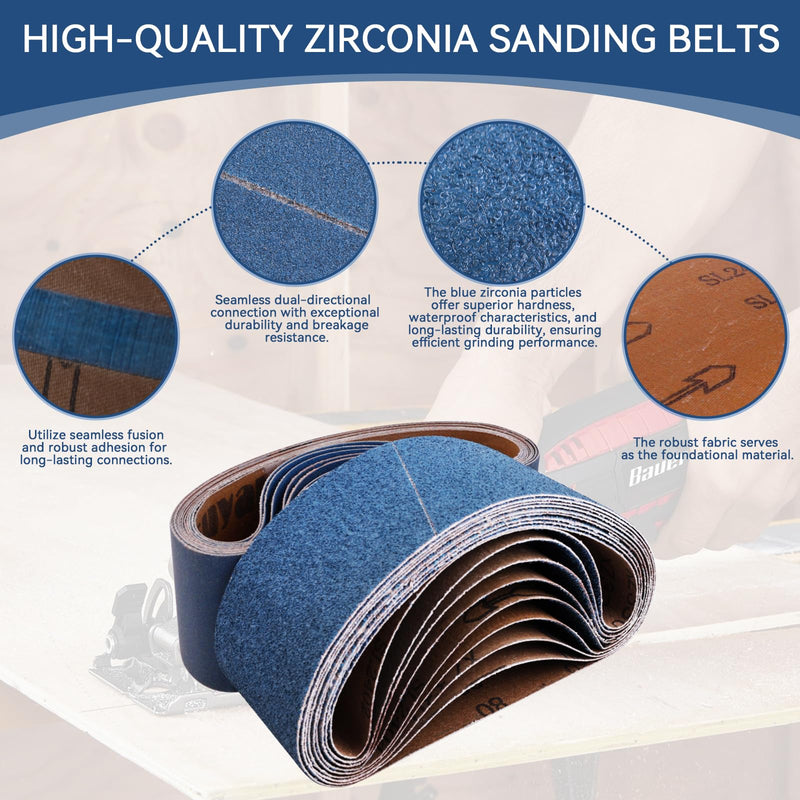 3x21 Inch Sanding Belts 21 Pcs 7 Grits Sizes (3 Each of 40/60/80/120/150/240/400 Grits) Heavy Duty Belt Sander Zirconia Belt Sander Paper for Wood, Metal, Stainless Steel, Cars, and Furniture 3x21 inch