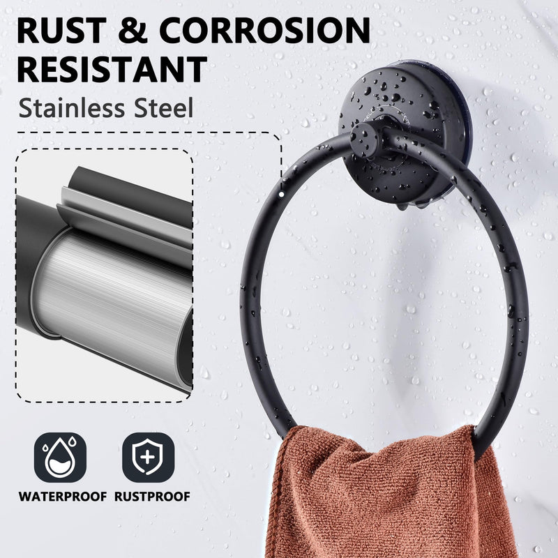 JOMOLA Towel Ring Suction Towel Holder for Bathroom Stainless Steel Kitchen Towel Rail Rack Drill Free Bath Towel Holder Bathroom Accessories Matte Black Matte Black,1 Pcs