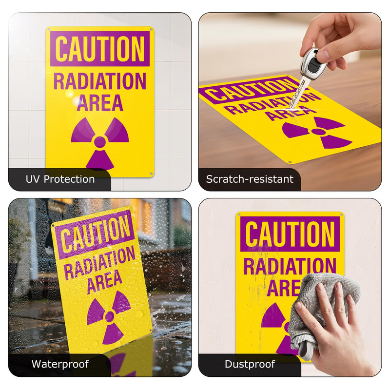 4 Pack Caution Radiation Area Signs 10 x 7 Inch Rust-Free Aluminum OSHA Sign with Symbol UV Protected Industrial Radioactive Warning Signs for Business Construction Site Warehouse