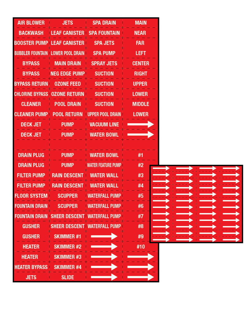 Swimming Pool Pipe and Equipment Identification Sticker Kit,Premium Grade-Sheet Form Pool/Spa Marker Kit (red)