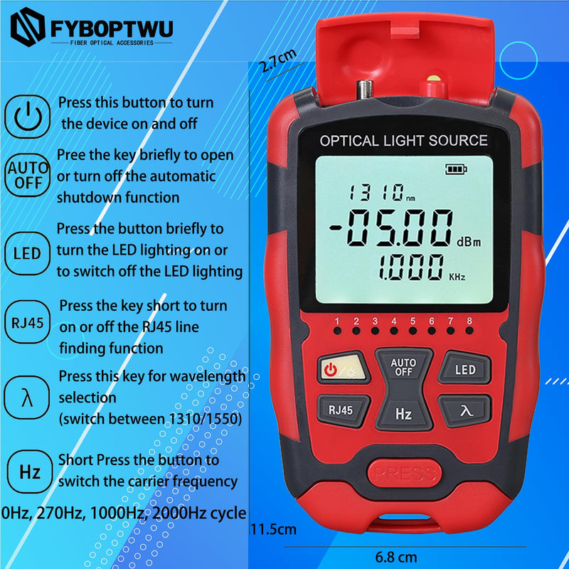 [Australia - AusPower] - Fiber Optical Light Source - Dual Wavelength 1310nm/1550nm, Single Mode, SC/FC/ST Universal Interface with RJ45 Power & Test Cable, Fiber Optic Cable Tester 