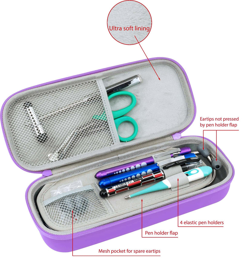 [Australia - AusPower] - ButterFox Premium Stethoscope Case with Divider and ID Slot for 3M Littmann Classic III, Cardiology IV Diagnostic and More Stethoscopes with Pocket for Nurse Accessories (Lavender Purple) Grey Heart Rythm 