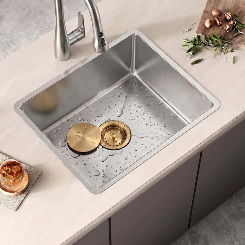 LQS Kitchen Sink Drain Assembly, Sink Drain Basket Strainer, Stainless Steel Removable Sink Strainer Basket and Stopper with Decor Flat Cover 3-1/2-inches (Brushed Gold with Cover) Brushed Gold With Cover