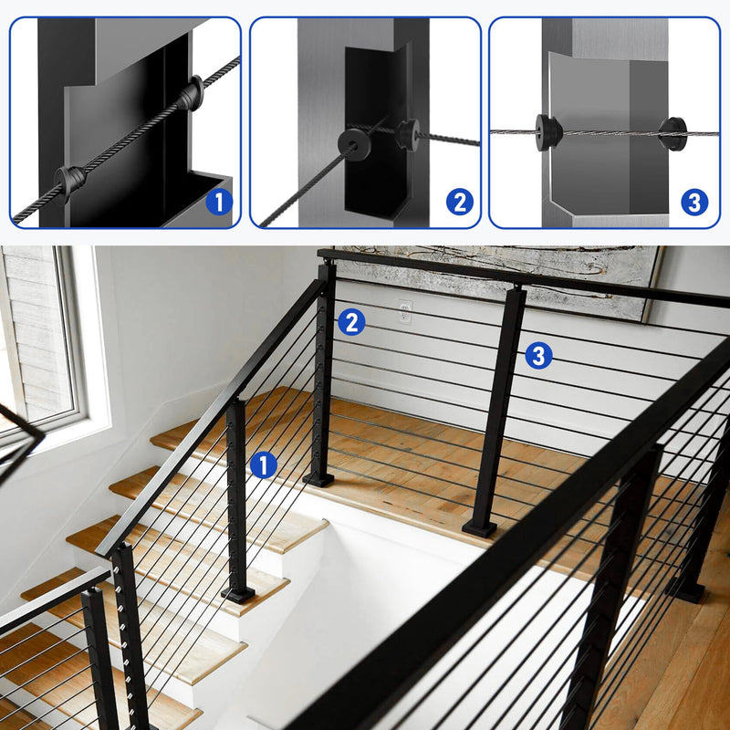 [Australia - AusPower] - VANESA 100 Pack 30 Degree Black Cable Railing Rubber Grommets Protector Sleeve, 1/8" Cable Railing Post Protector Sleeves for 1/8" 5/32" 3/16" Wire Rope, Cable Railing Kit for Indoor Outdoor Metal 