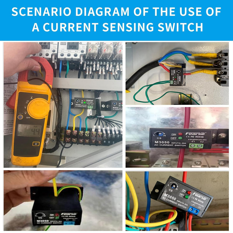 Current Sensing Switch/Relay,AC Current Sensing Switch 0-200A Normally Open Current Sensor Monitoring Relay,Linkage PLC Signal,Overload Controller (M3080) M3080