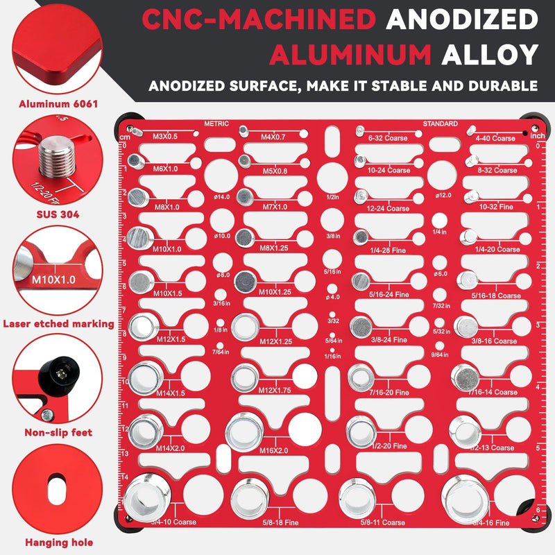 55 Thread Checker - Nut and Bolt Thread Checker Standard and Metric, Bolt Size Finder Bolt and Nut Identifier Gauge with 20 Standard & 16 Metric & 19 Drill Gauges, Bolt Thread Gauge Inch & Metric 55 Thread Checker - Lightweight & Portable