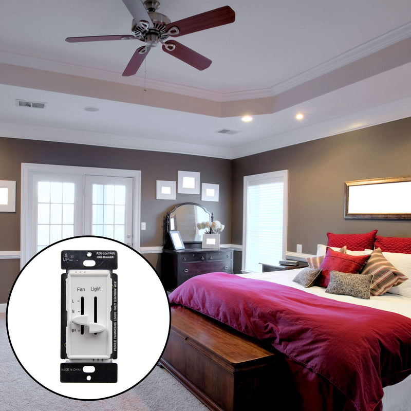 [Australia - AusPower] - ENERLITES 3 Speed Ceiling Fan Control and Dimmer Light Switch, 2.5A Single Pole Light Fan Switch, 300W Incandescent Load, No Neutral Wire Required, 17001-F3-W, 120 Volts (AC), White, 2 Pack 
