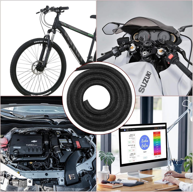 Automotive Wire Loom High Temperature Braided Wire Loom, Split-Sleeve Heat Resistant Wiring Loom Cord Cover for Harness Wires, Self-Wrapping Heavy Duty Sheathing Cable Management (1/2"-30Feet) Black 1/2"-30Feet