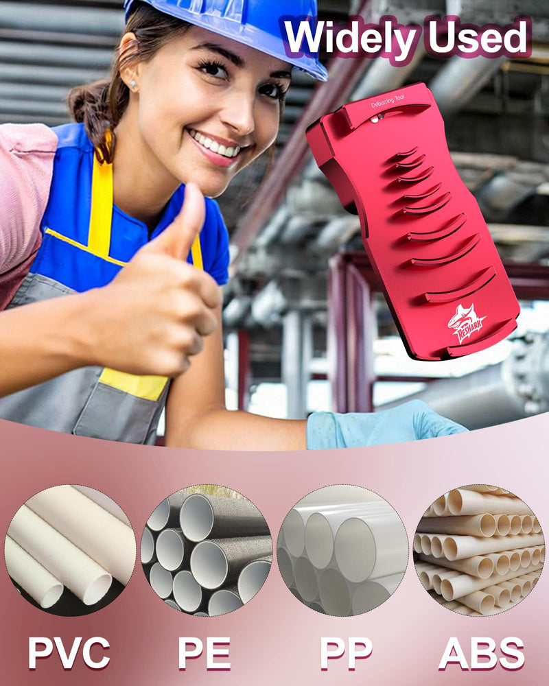 [Australia - AusPower] - 9-in-1 PVC Pipe Deburring Tool, Adjustable Chamfers PVC Chamfer Tool for 9 Sizes: 0.5 Inch to 4 Inch Plastic Pipes, Professional Effective PVC Pipe Reamer for SCH40 PVC, CPVC Pipes Red 