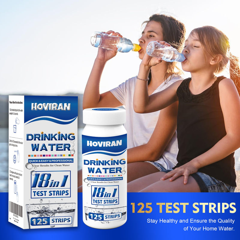 125 ct Drinking Water Test Strips - Home, Well Water Testing Kit for Lead, Hardness, Iron, Copper, Heavy Metals, Chlorine, Nitrate Blue