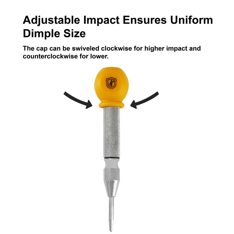 [Australia - AusPower] - MulWark 5" Spring-Loaded Automatic Steel Center Hole Punch Marker Scriber For Wood, Metal, Plastic, Car Window Puncher Breaker Tool-With Palm Cushion Cap, Adjustable Impact-A Replacement Tip Included 5" Center Punch 