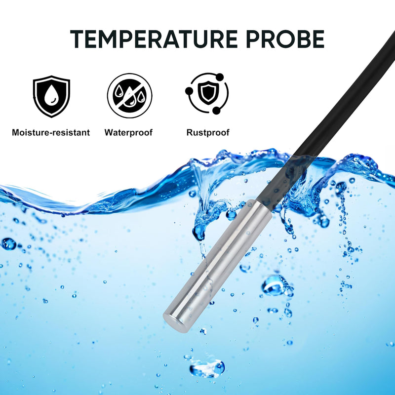 [Australia - AusPower] - 10K Temperature Sensor Probe, 3950 NTC Thermistor Accuracy 1% 5pcs 1 Meter, Waterproof Stainless Steel Temp Probe, Digital Temperature Extension Cable for Refrigerator, Aquarium, Water Dispenser Parts 