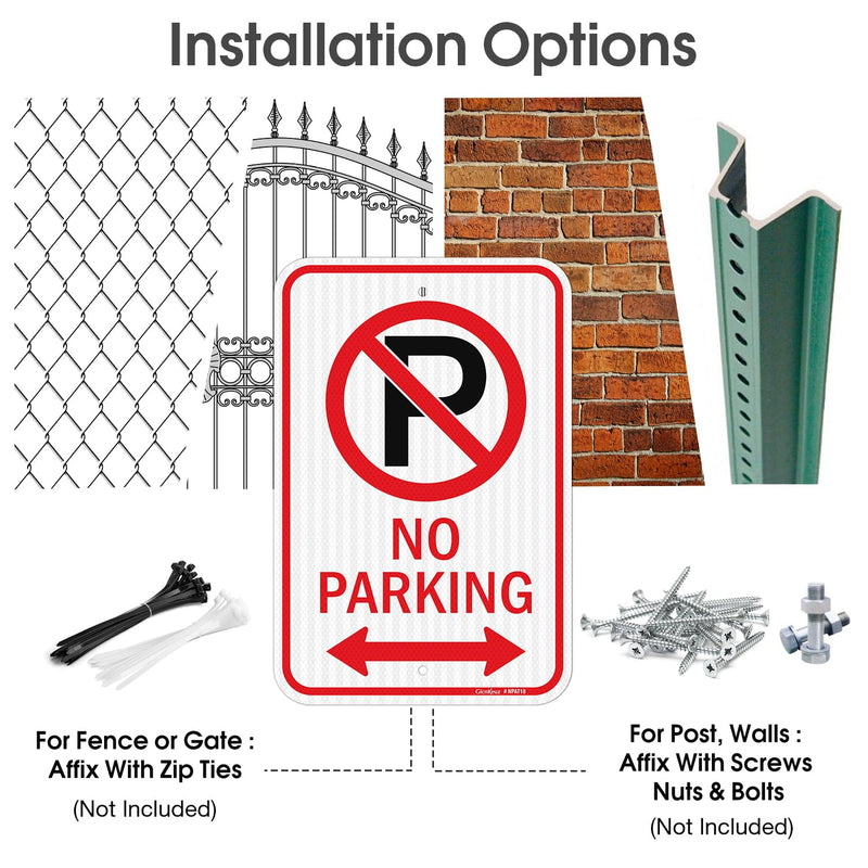 GicnKeuz Large No Parking Sign With Symbol With Arrows, 18x12 Inches No Parking Sign, Engineer Grade Reflective Aluminum, Fade Resistant/Waterproof, Indoor or Outdoor Use (2-Pack) 18x12 inches-2 Pack