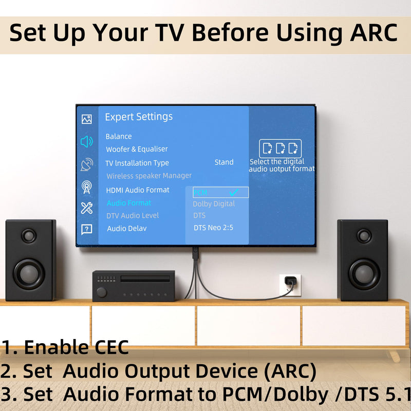 HDMI eARC/ARC to Optical Coaxial Audio Converter, 192KHz CEC Volume Control, Supports PCM2.0/Dolby/DTS 5.1, 5 FT ARC to Optical