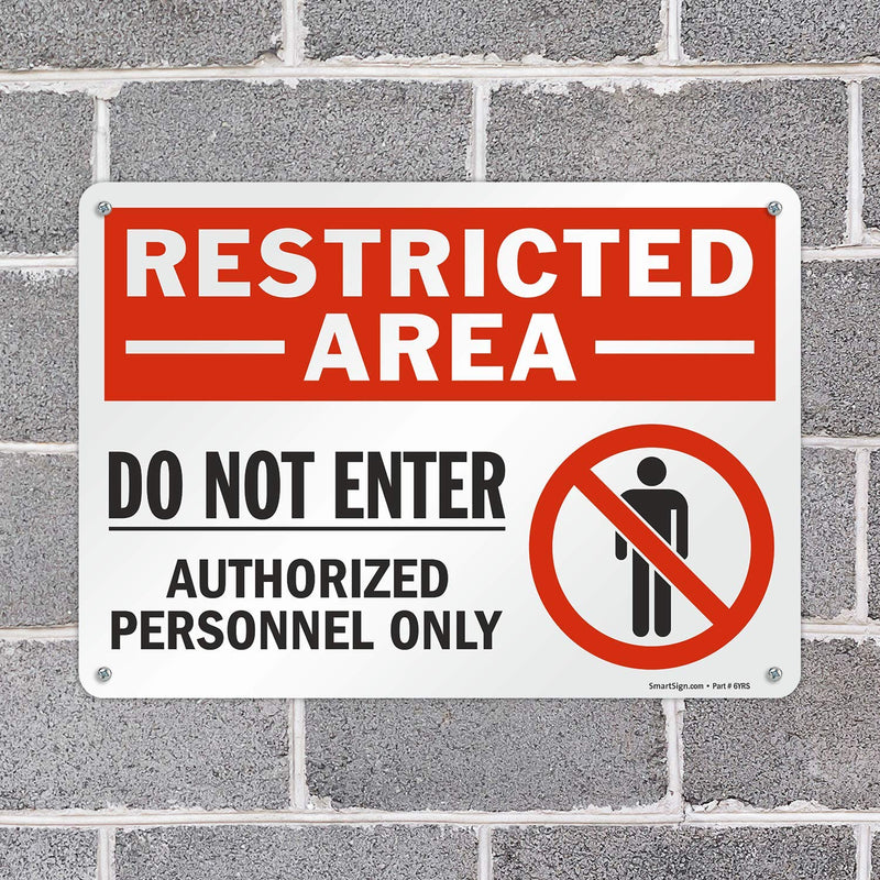 [Australia - AusPower] - SmartSign 10 x 14 inch “Restricted Area - Do Not Enter, Authorized Personnel Only” OSHA Metal Sign, 40 mil Laminated Rustproof Aluminum, Red, Black and White 10" x 14" 