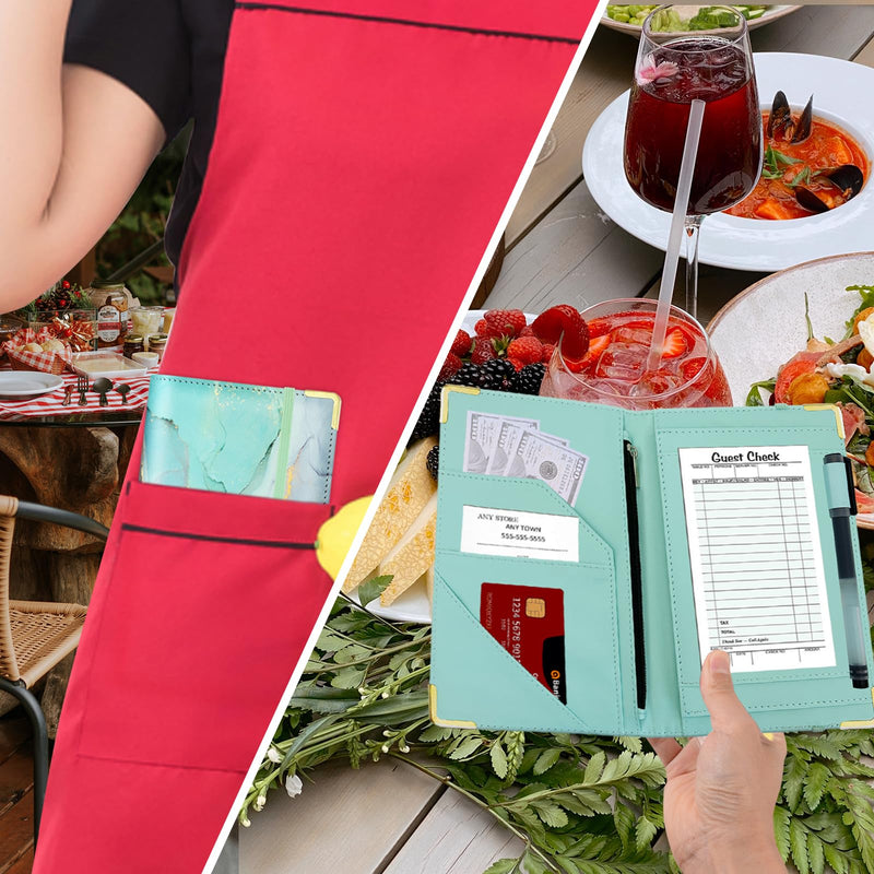 [Australia - AusPower] - Server Book, Cutaswish Server Books for Waitress Cute, Waiter Receipt Book, PU Leather Waitress Book with Zipper Pocket, Waitress Accessories(Marble Green) F 