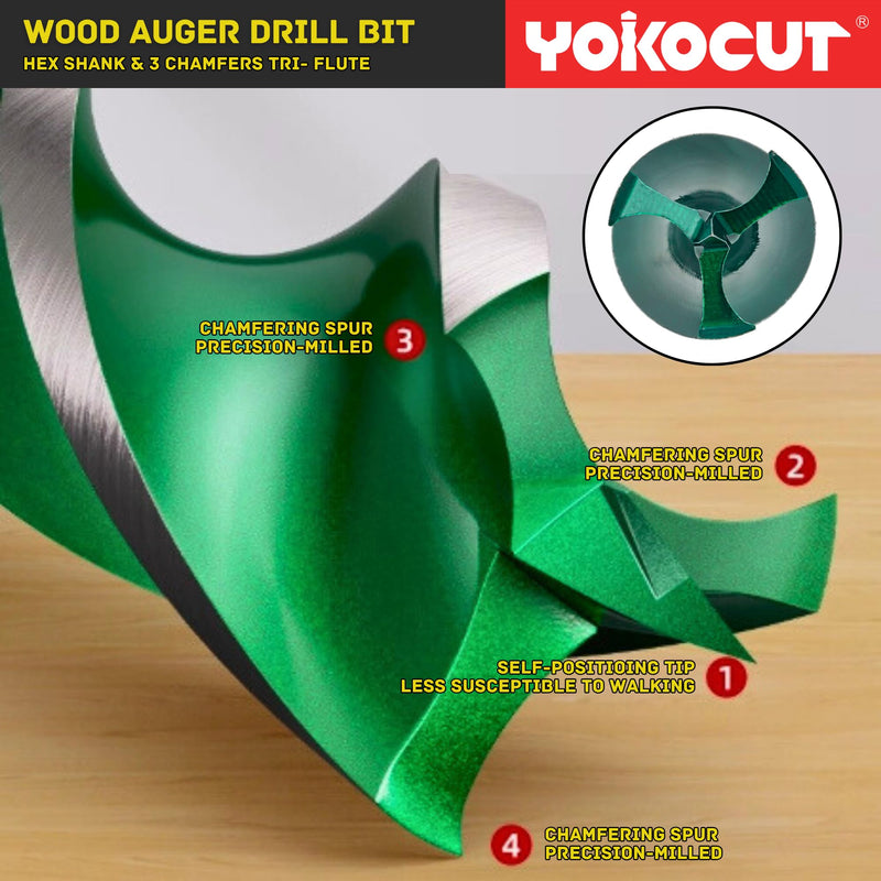 1-1/4" x 24" Auger Drill Bit for Wood, Hex Shank Tri-Flute Drill Bits, Ship Auger Long Drill Bit for Soft and Hard Wood, Plastic, Drywall, Tree Stump and Composite Materials 1-1/4 Inch Length: 24"