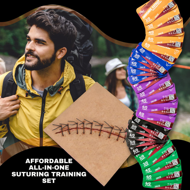 [Australia - AusPower] - Suture Threads with Needle (25 PK Mixed Dissolvable and Non-Dissolvable) 2-0, 3-0, 4-0, 5-0, 6-0: Camping Survival Demo, Military Tactical Drill, Clinic Rotation Suturing, First Aid Travel Safety Demo 