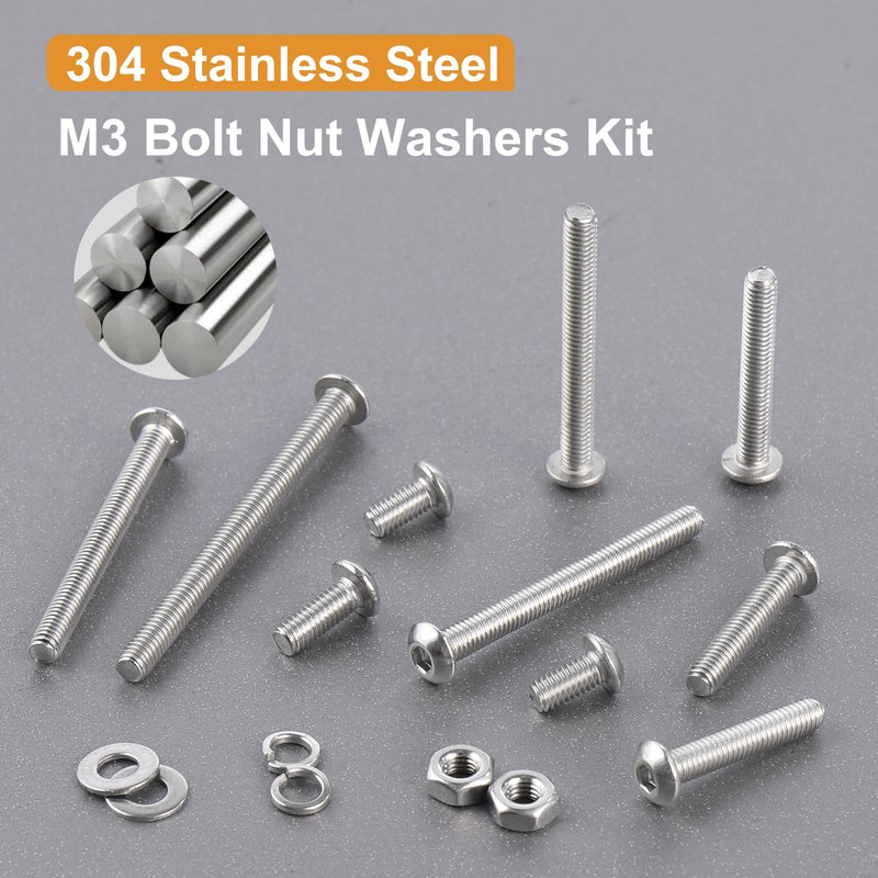 [Australia - AusPower] - 600pcs M3 Screw Assortment Kit, M3 Screws (8 Sizes 6-30mm) for 3D Printer DIY, Hex Button Head Cap Screws Bolts Nuts Washer Kit, 304 Stainless Steel, M3 x 6/8/10/12/16/20/25/30mm M3x6/8/10/12/16/20/25/30mm 