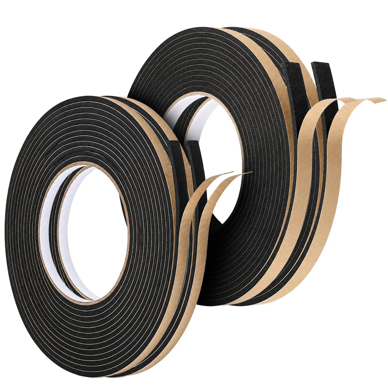 2 Rolls Expanding Foam Tape, Car Speaker Sealing Tape, Foams Grip Tapes, Soundproofing Waterproofing Gasket Tapes 10mm x 10m & 6mm x 10m Foam Single Sided (Black, 2mm Thick)