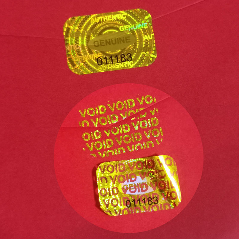 1000 pcs Tamper Proof Hologram Stickers Silver High Security Tamper Evident Warranty Seal Void Genuine Authentic Holographic Labels w/Unique Sequential Serial Numbering 0.95X0.6 inch (Gold) Gold 1000 pcs