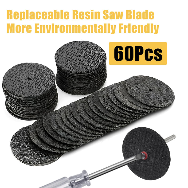 [Australia - AusPower] - Pack of 60 Cutting Discs for Dremel, Mini Metal Cutting Discs, Rotary Tool Accessories, Cutting Wheels with 8 Pieces 3 mm Mandrel 