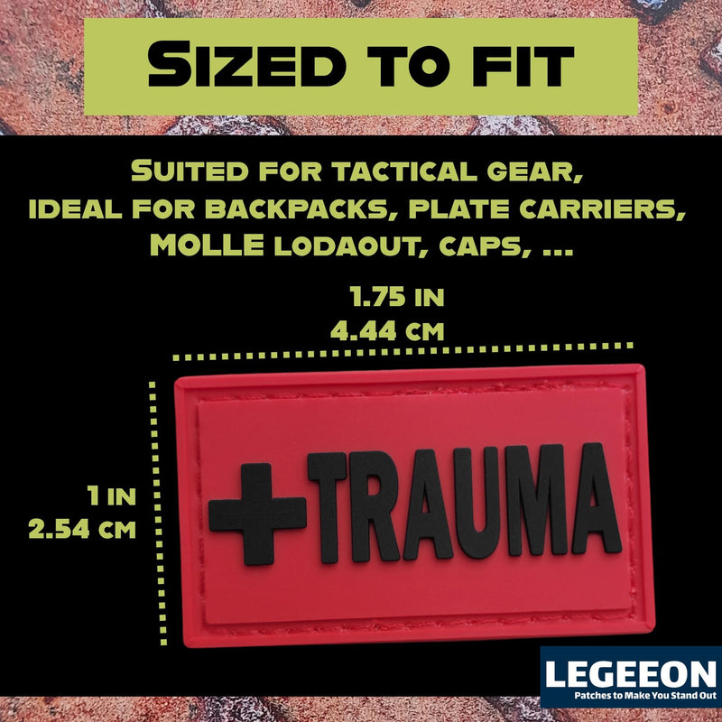 Trauma Identification PVC Patch - Medical Gear Label, 1 x 1.75 Inch, Red and Black, Back for EDC Kits, Backpacks and Gear Panels