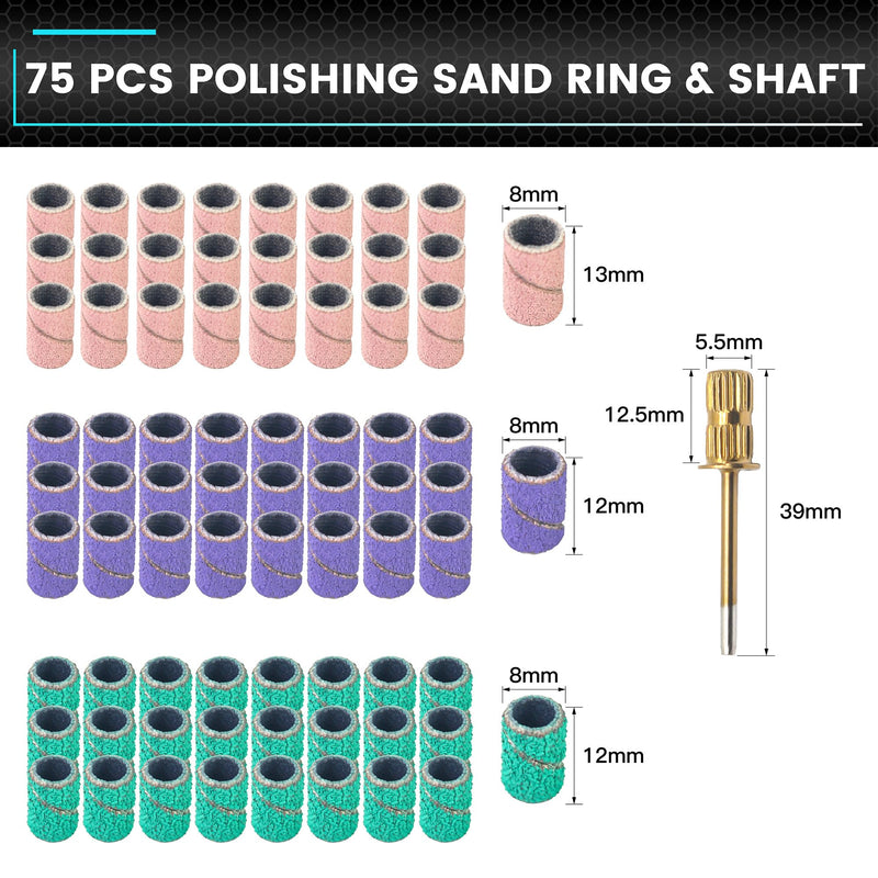 [Australia - AusPower] - AM ARROWMAX 75Pcs Sanding Drums Kit, 80 120 180 Grit Sanding Bands Mini Drum Sander Sleeves with 3/32-Inch Shank Drum Sanding Mandrels for Rotary Tools 