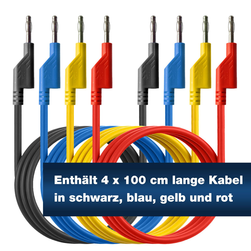 PeakTech P 7049, Set of 4 Test Leads, 100 cm, Multimeter Test Cable, Laboratory Leads, Measuring Cable with 4 mm Banana Plug, Stackable, in 4 Colors, 1 m Length 4 x 100cm