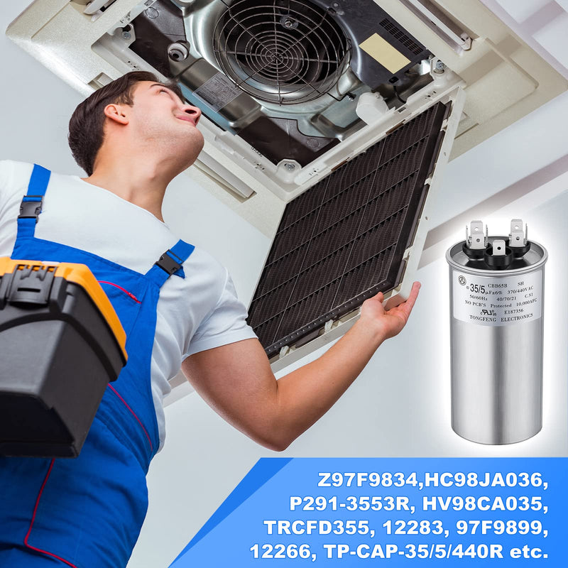 [Australia - AusPower] - 35+5 MFD 35/5 uf ±6% 370V or 440V VAC Dual Run Round Capacitor, 35 5 Start Capacitor for AC Air Conditioning Unit, Condenser Straight Cool or Heat Pump 1 