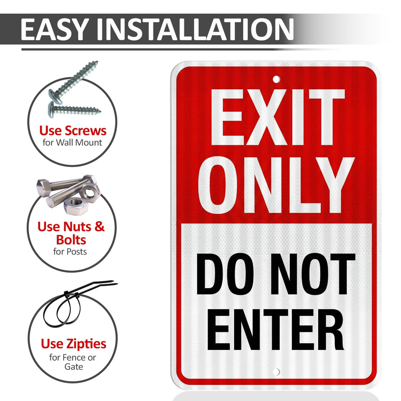 OLANZU (2 Packs) Exit Only Do Not Enter Sign - 12x18 Inches - Engineer Grade Reflective, Honeycomb Pattern, 40 Mil Thick Rust-Free Aluminum, High Visibility Safety Sign for Road, Facility & Traffic Control