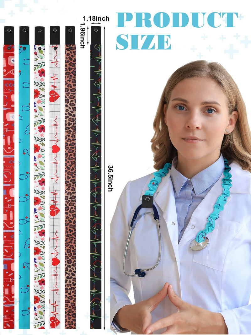 [Australia - AusPower] - 6 Pieces Stethoscope Cover Scrunchie Elastic Fabric Stethoscope Covers Sleeve Compatible with Stethoscope 6 Styles Stethoscope Neck Wrap for Nurse Doctor 