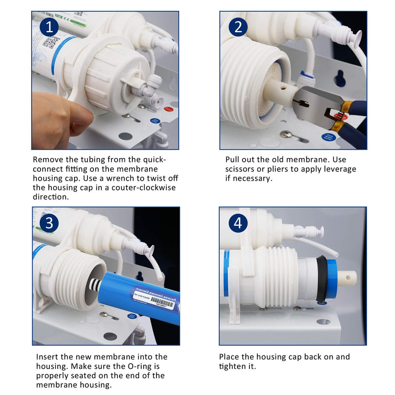 Membrane Solutions 75 GPD RO Membrane, Reverse Osmosis Membrane with Membrane Housing, Wrench, 1/4" Quick-Connect Fittings, Check Valve, Replacement for Under Sink Home Drinking RO Water Filter System 75 GPD Kit 1 Count (Pack of 1)