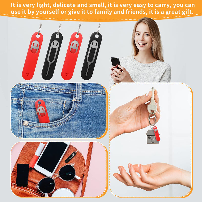 [Australia - AusPower] - Sim Card Removal Tool Phone Chip Remover Sim Card Unlock Chip Card Pin Tool Sim Card Tray Eject Pin Removal Tools Needle Opener Ejector with Detachable Keychain Charm for Smart Phone, 4 Pieces 