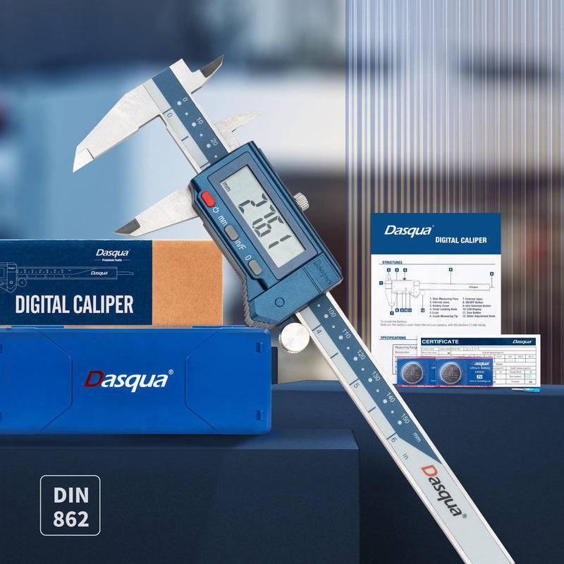 [Australia - AusPower] - Dasqua 6" Digital Caliper Stainless Steel - IP54 Rated with Large Screen, in/mm/Fraction Conversion. High Precision ±0.001" Accuracy, Includes Protective Case 0-6" 