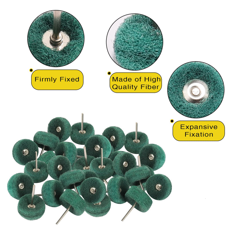 50 Pack 1 Inch Abrasive Wheel Polishing Buffing Wheel Set for Dremel Rotary Tool, Drills, 150 Grits 1/8'' (3mm) Shank Scouring Pad Abrasive Buffing Wheels for Metal, Wood, Rust Removal Green 150Grit 50PCS