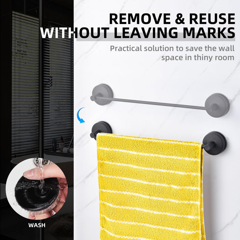 YOHOM Suction Cup Towel Bar for Shower 17 Inch Stainless Steel Bathroom Towel Rack Suction Washcloth Holder Vacuum Hand Towel Bar for Glass Shower Door Matte Black 17inch-black