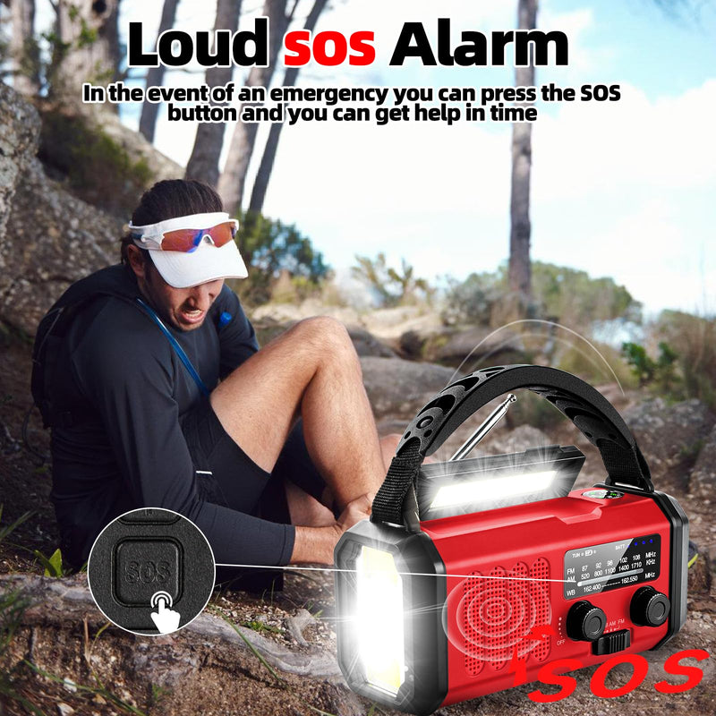 [Australia - AusPower] - Emergency Weather Radio, 10000mAh /37000mWh Crank Radio, Portable NOAA/AM/FM Weather Radio, Reading Light, Solar Radio, SOS Emergency Flashlight, Multiple Power Sources,for Hurricanes and Emergencies Red 