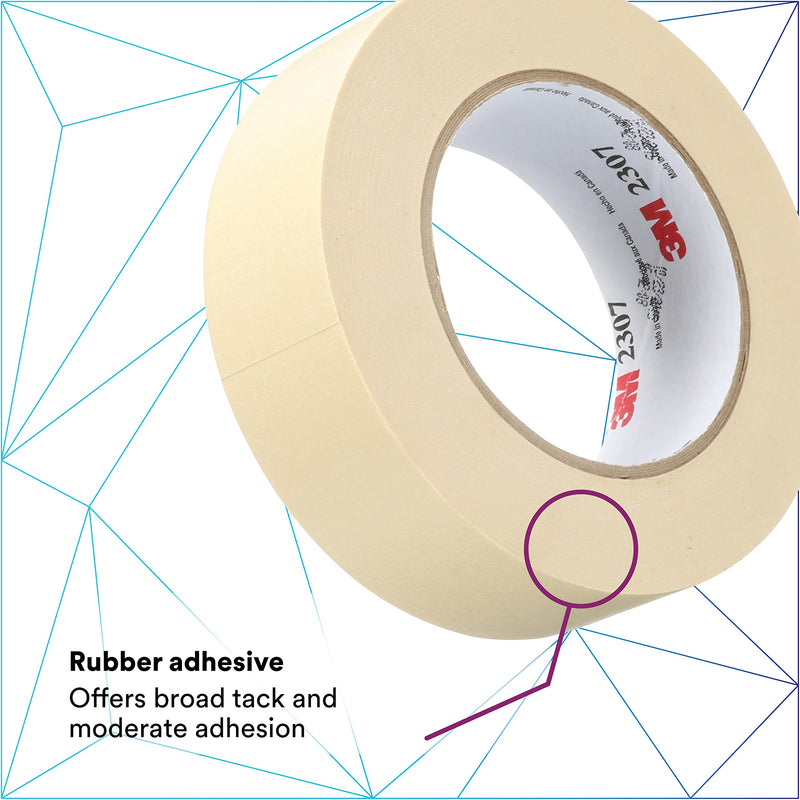3M Masking Tape 2307, Tan Color, General Purpose, Rubber Adhesive, Crepe-Paper Backing, 24 mm x 55 m, 5.2 mil, 1 Roll 1 Count (Pack of 1)