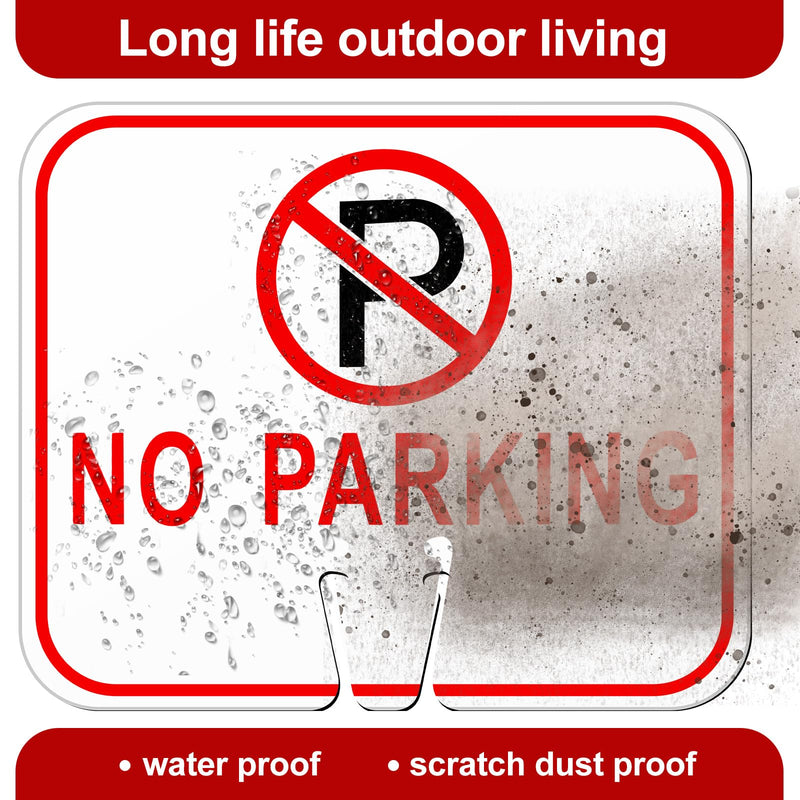 Geetery 6 Pcs No Parking Signs 12.6 x 10.4 Inch, PVC Double-sided Waterproof Weather Resistant UV Protected Reflective for Driveways Yard Lawn Traffic Control Outdoor Road Barricade, Easy to Mount
