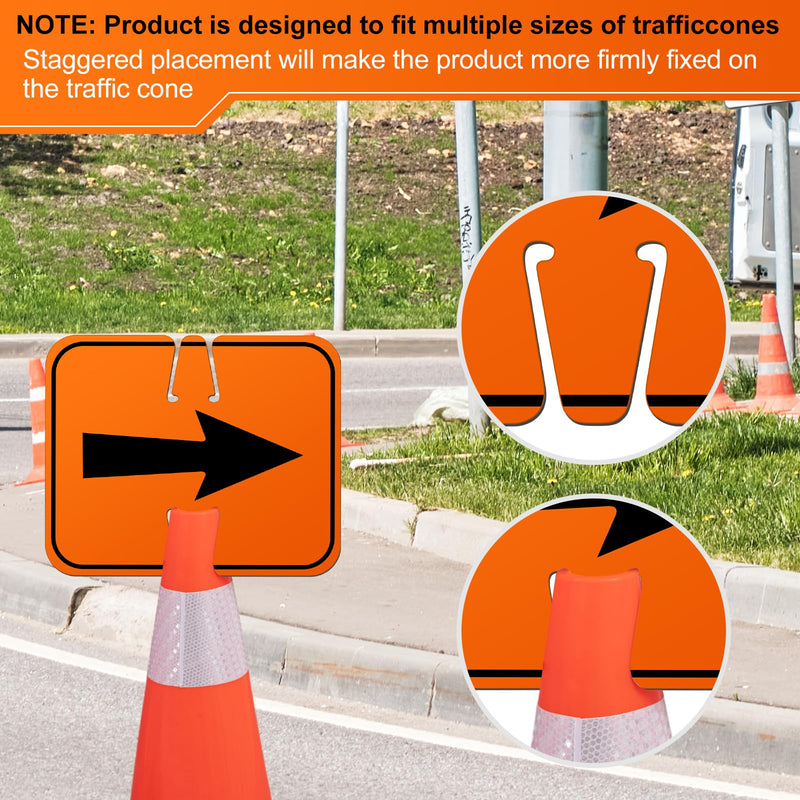 Geetery 6 Pcs Traffic Reversible Arrow Signs 12.6 x 10.4 Inch Orange Detour Signs Cone Top Road Traffic Warning Directional Left Right Arrow for Barricade Outdoor Construction