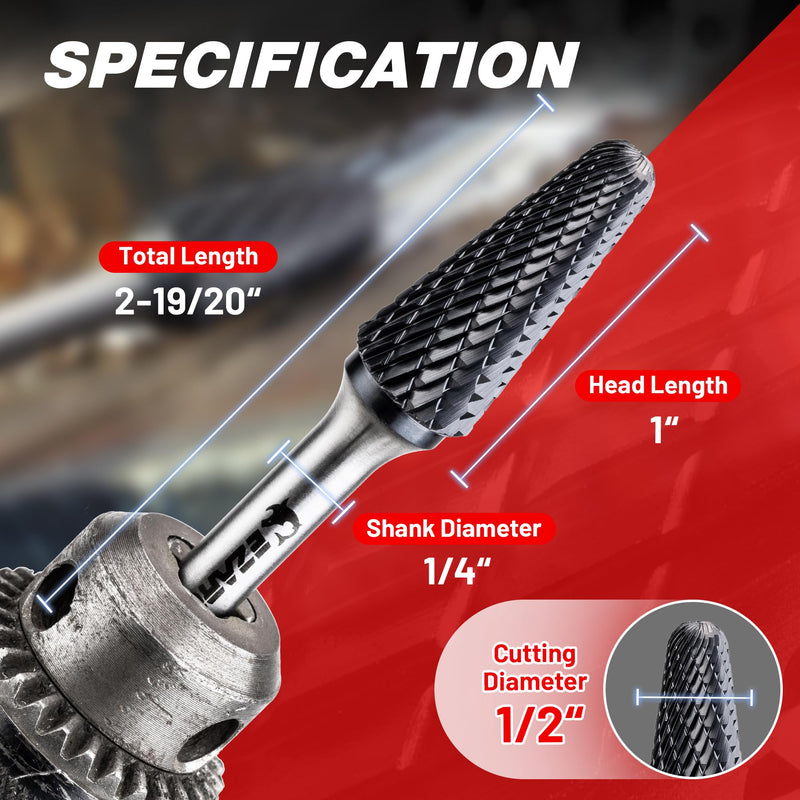 [Australia - AusPower] - EZARC AlCrN Hartmetall-Rotationsfräser (Pro), SL-5 Doppelschnitt Frässtift 1/4-Zoll- Schaft für Metallbearbeitung, 2X Lebensdauer 