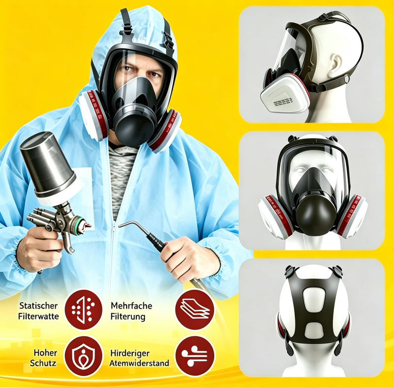 Full Face Respirator Mask with 40mm Activated Carbon Filter 6001CN Filters for Gas, Dust, Spray Paint and Chemicals Mask+6001+20Filters