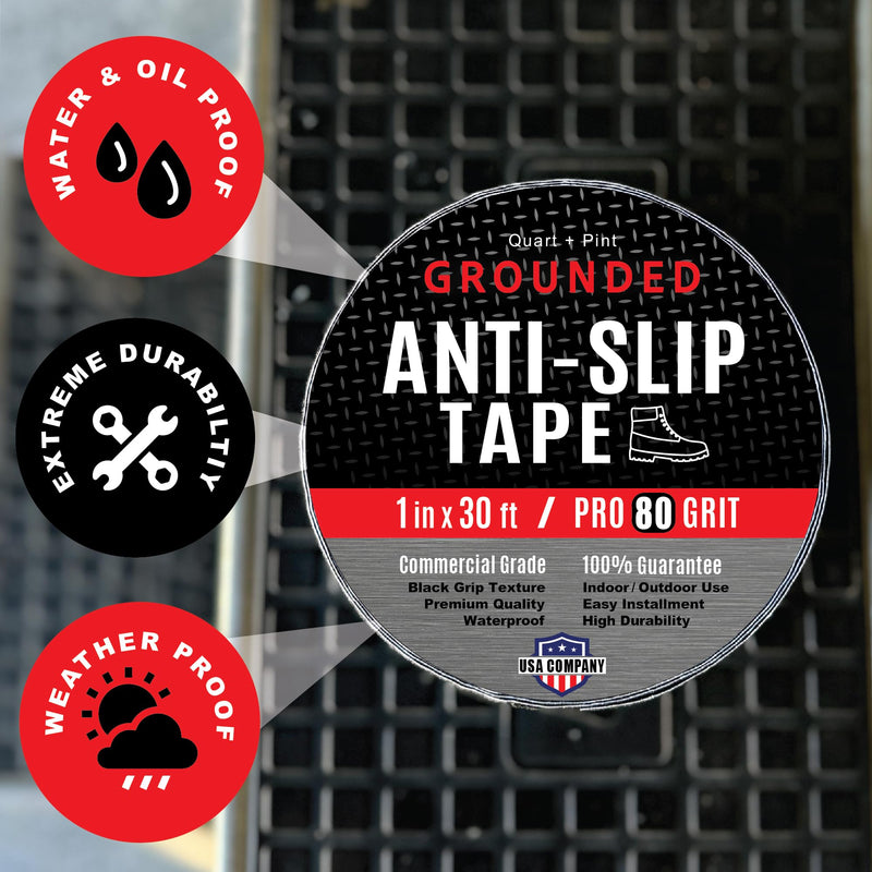 [Australia - AusPower] - Grip Tape 1IN x 30FT, Pro Grade Anti Slip Tape for Stairs & Floors, Safety Traction Tape, Indoor / Outdoor Stair Treads Non Slip Tape, Waterproof adhesive Tape, Black Grip Tape, Non Skid Friction tape 1 Inch x 30 Feet Black 80 Grit 